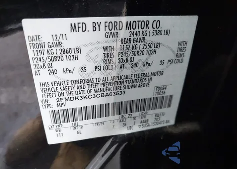 2012 Ford Edge Limited from USA, damaged, VIN 2FMDK3KC3CBA63533